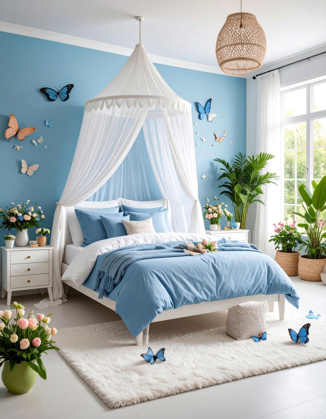 Baby Blue Girls Bedroom with Butterfly Garden Theme - 25 Girls Blue Bedroom Ideas