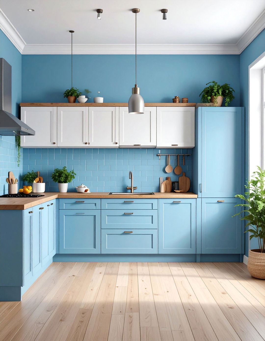 Baby Blue Kitchen Backsplash with White Cabinets - 25 Pastel Colour Ideas for Your Home