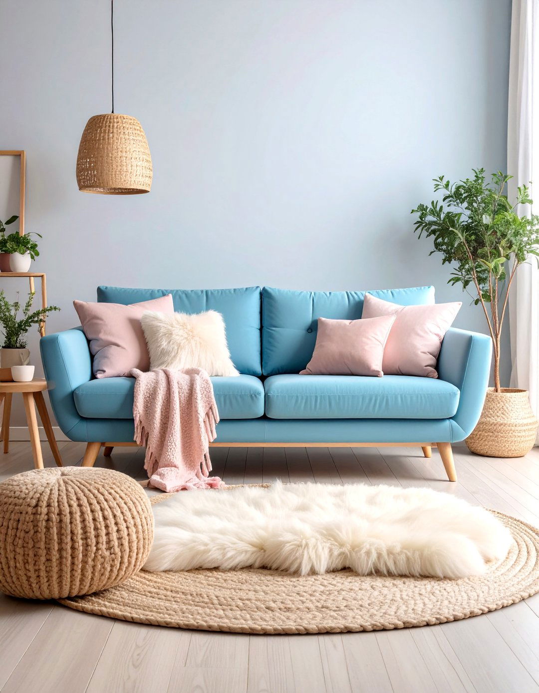 Baby Blue Sofa with Scandinavian Inspired Pastels - 25 Blue Couch Living Room Ideas