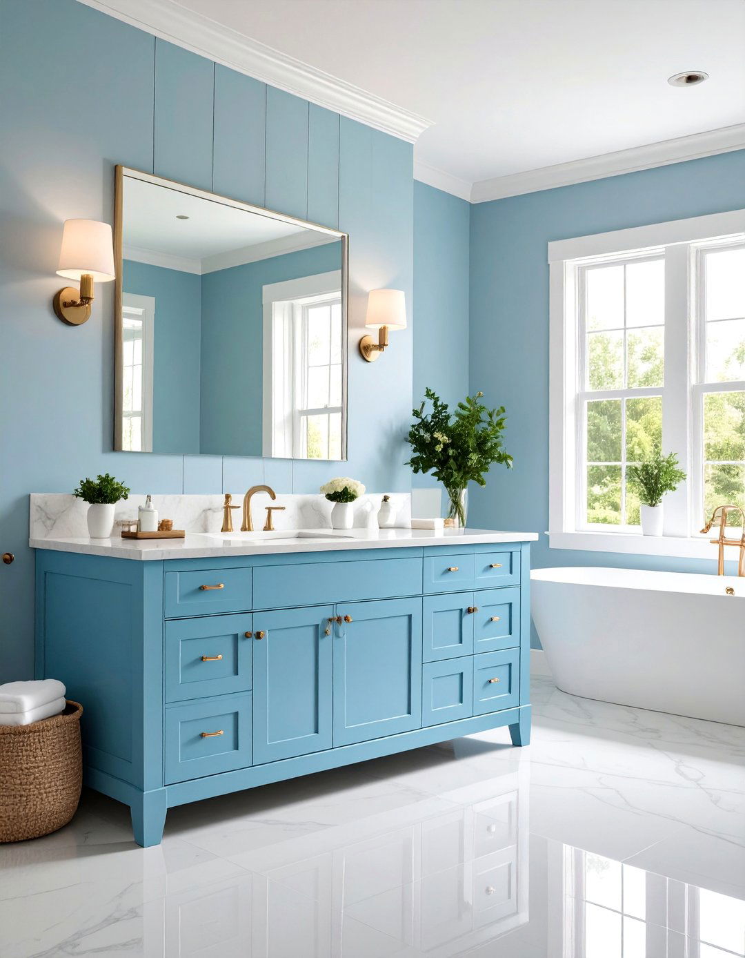 Baby Blue Vanity with Beadboard Paneling - 25 Blue Bathroom Vanity Ideas