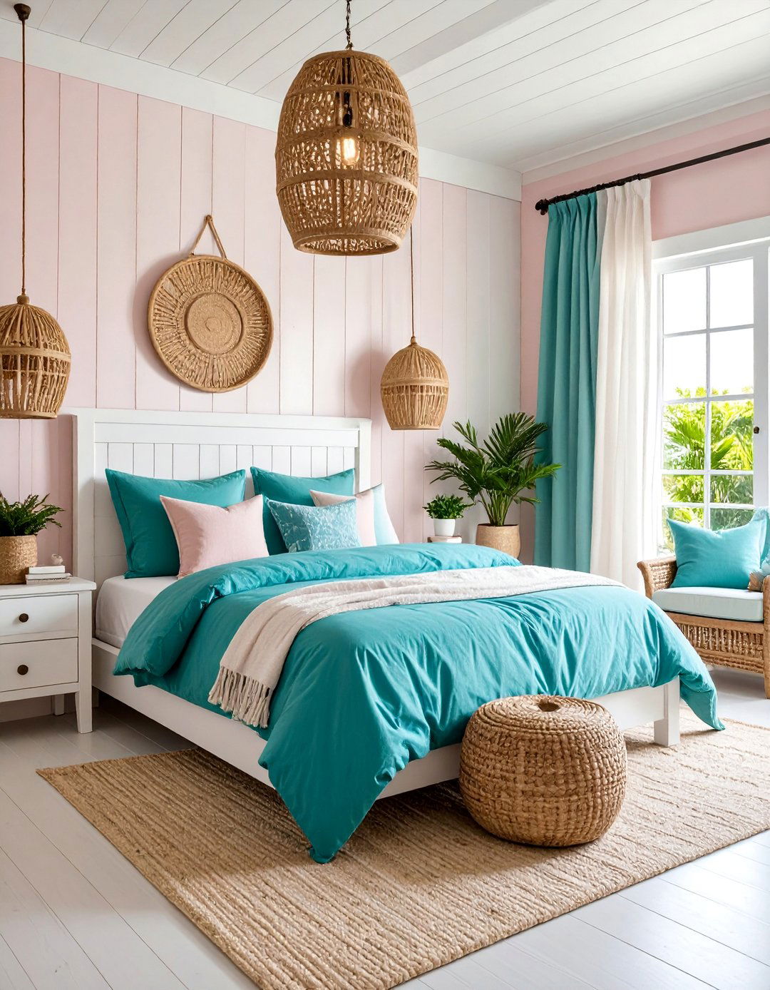 Baby Pink and Seafoam Green Coastal Bedroom - 25 Pink and Green Bedroom Ideas