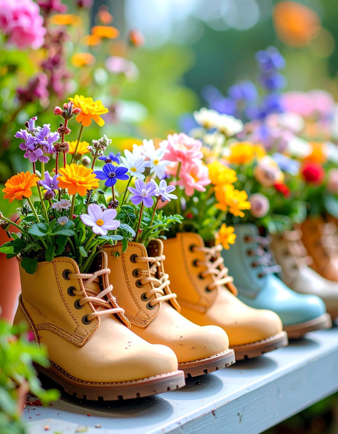 Baby Shoe Flower Garden Miniature Display - 25 Baby Shower Centerpiece Ideas