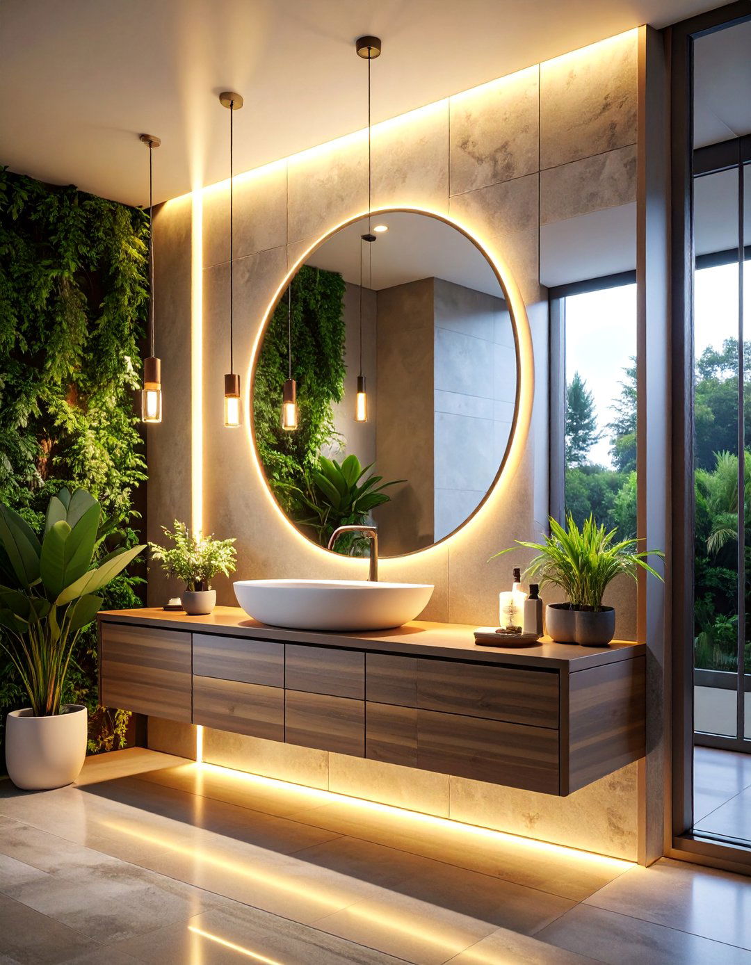 Backlit Floating Mirror with Modern Suspension