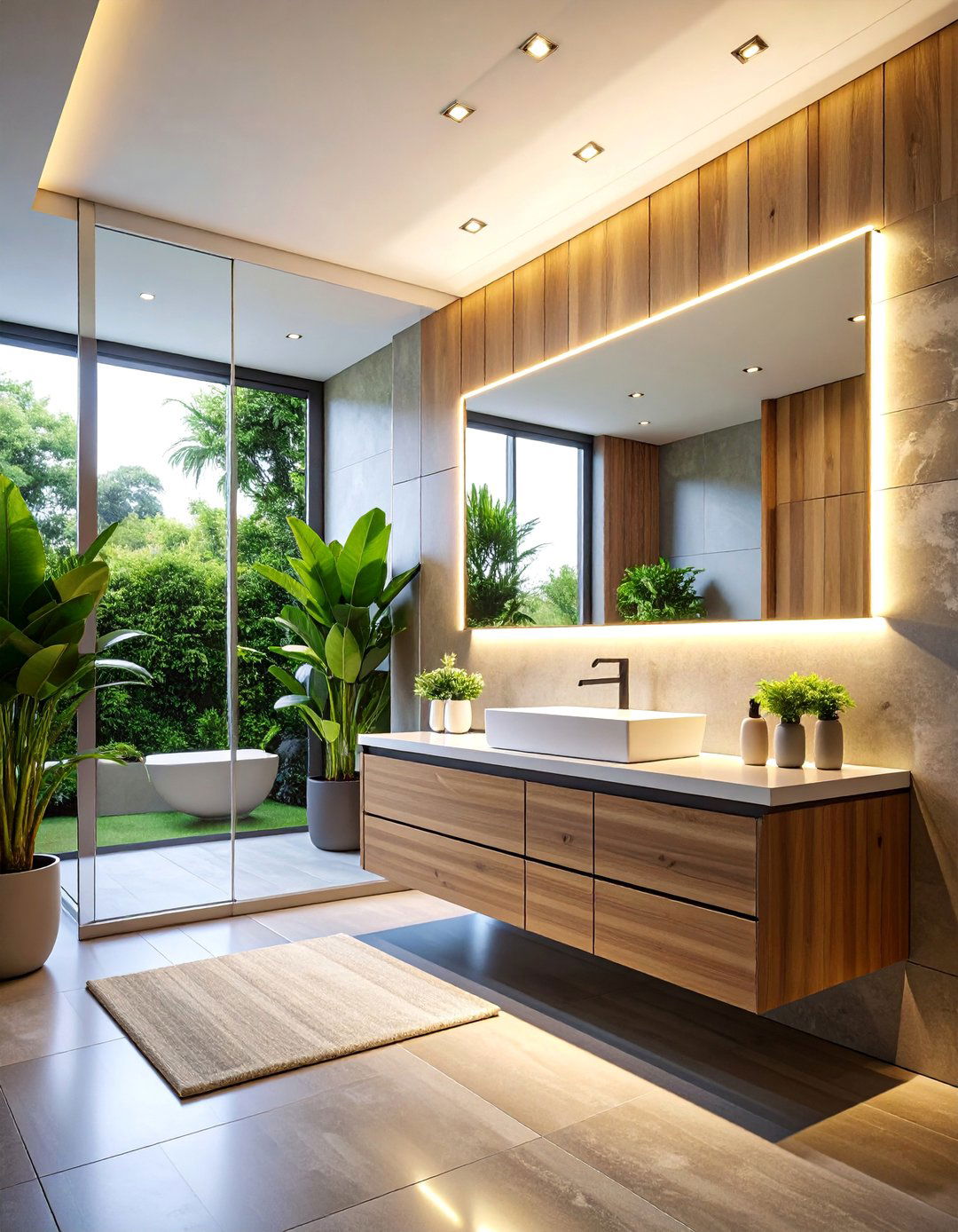 Backlit Mirror Vanity Feature - 25 Small Master Bathroom Ideas