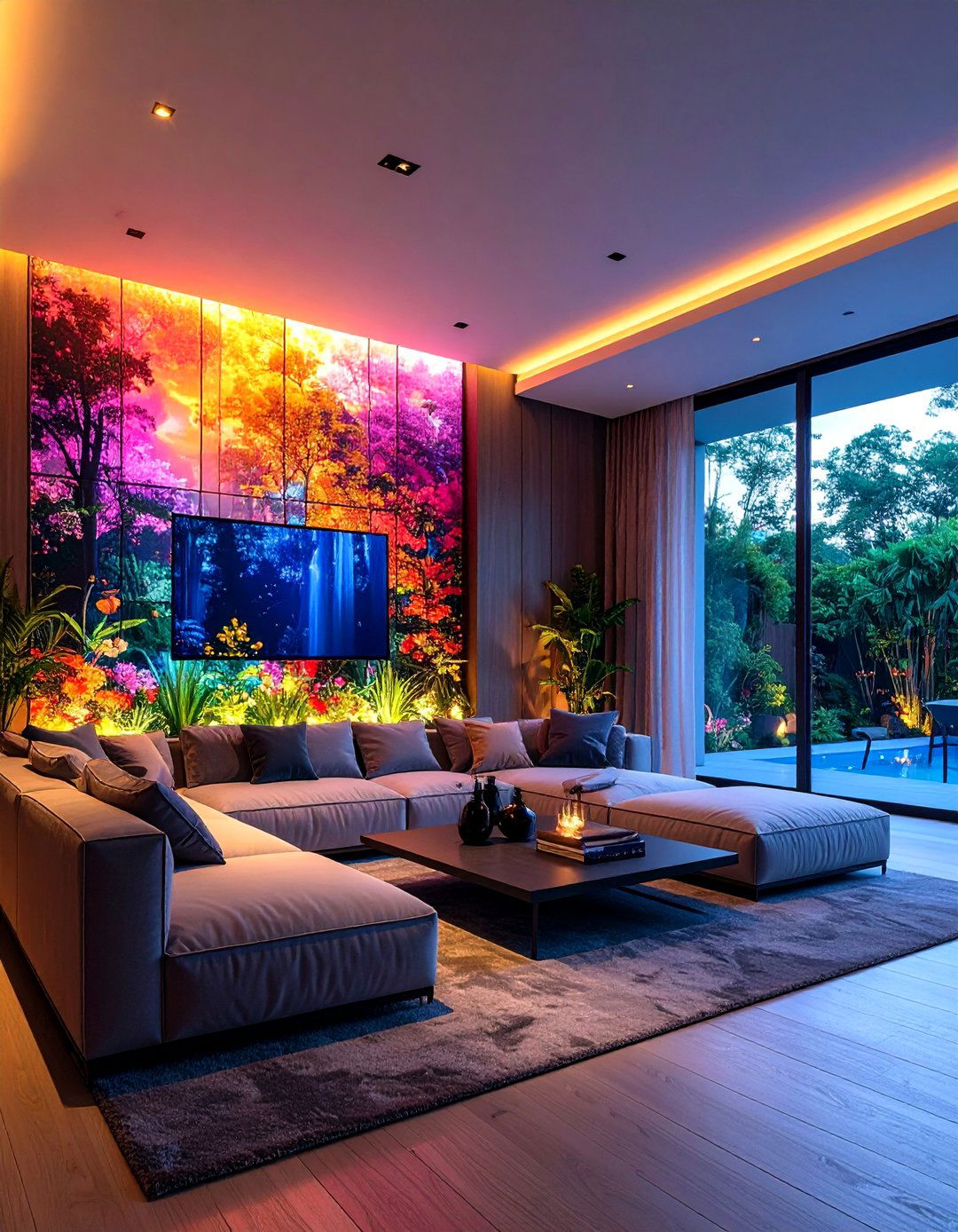 Backlit Panel Media Wall with Ambient Illumination - 25 Media Wall Ideas