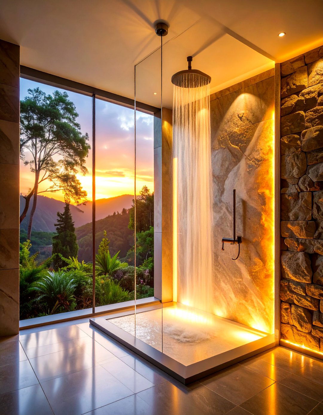 Backlit Translucent Stone Shower Niche with Ambient Glow - 25 Shower Niche Ideas