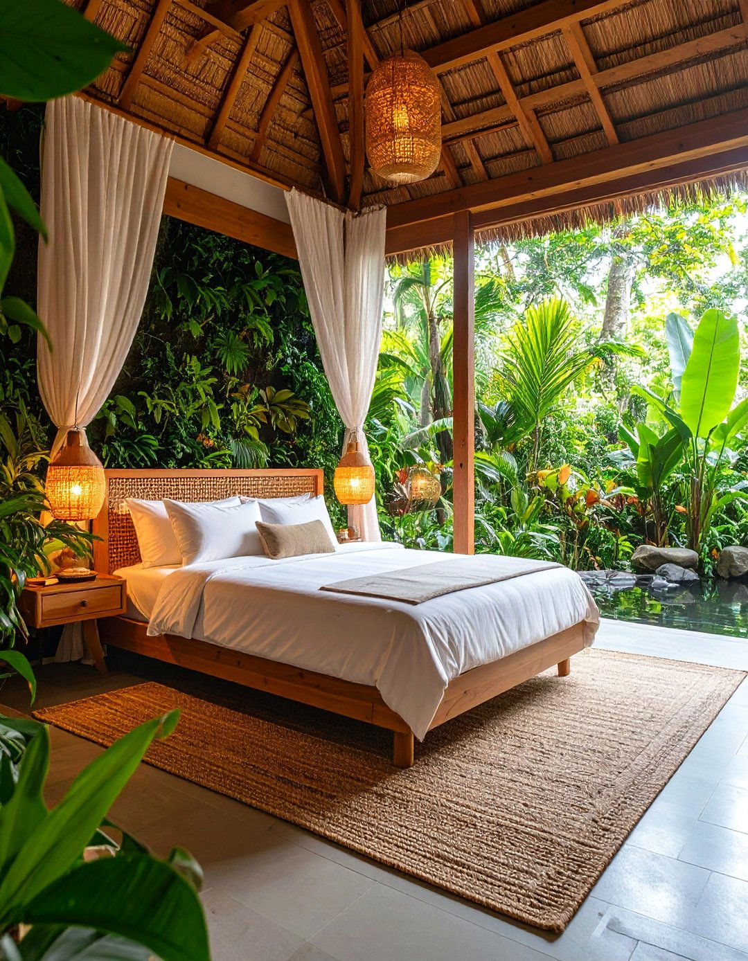 Balinese Jungle Bedroom with Natural Integration - 25 Asian Bedroom Ideas