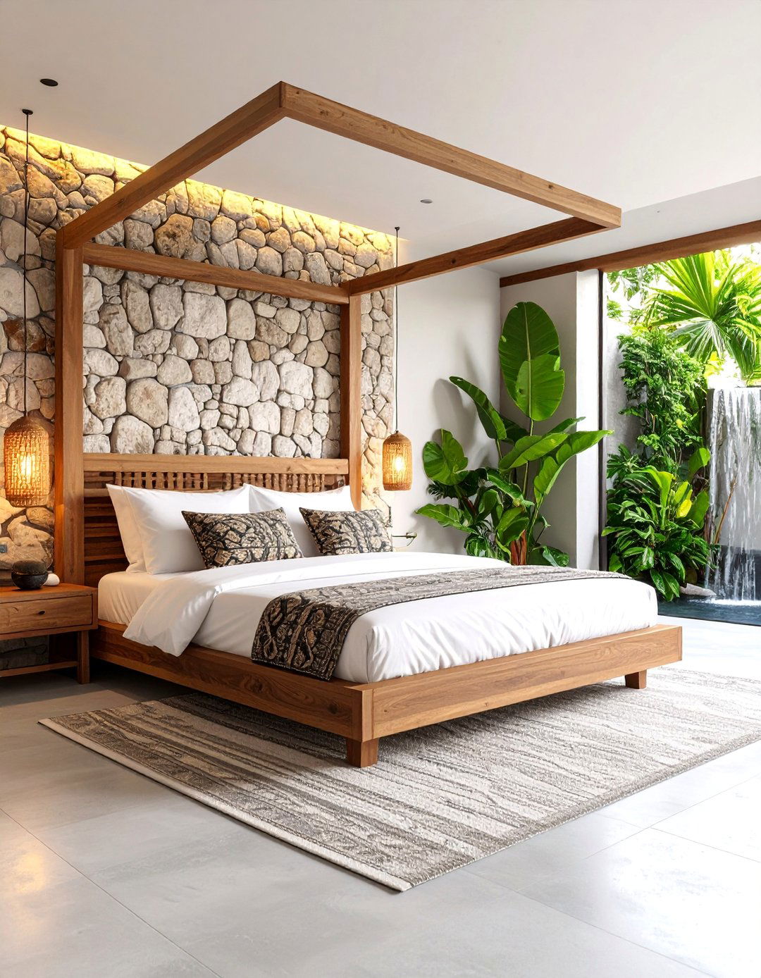 Balinese Resort Style Bedroom with Natural Stone - 25 Asian Bedroom Ideas
