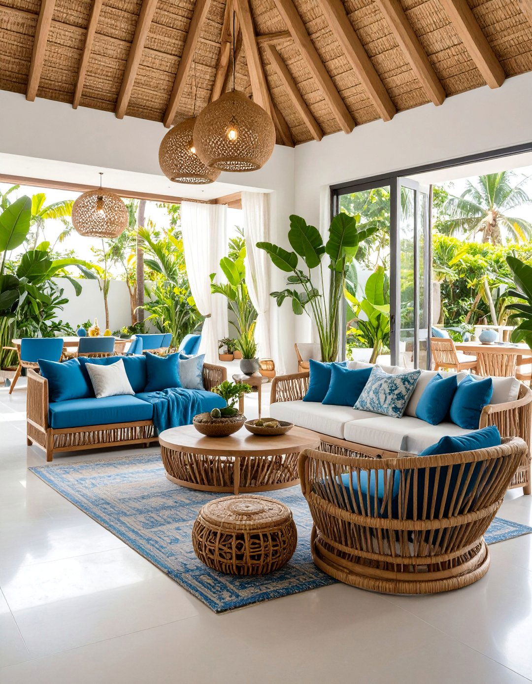 Balinese Tropical Living Room with Teak and Rattan Furniture - 25 Asian Living Room Ideas
