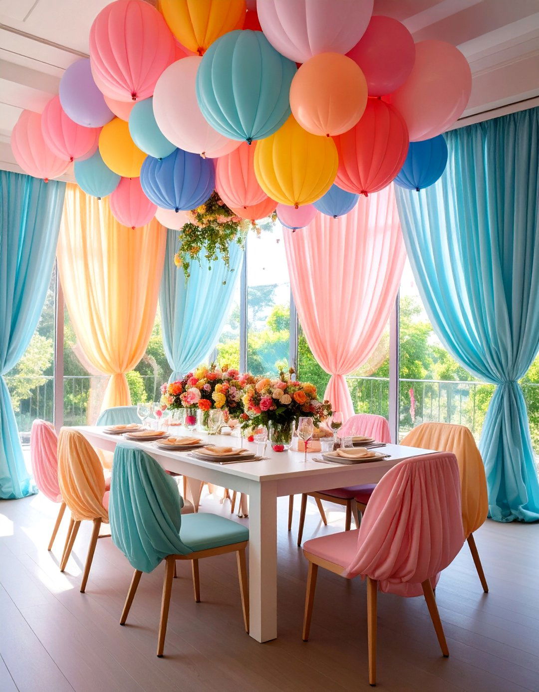 Balloon Valances with Gathered Fabric Fullness - 25 Dining Room Window Treatments