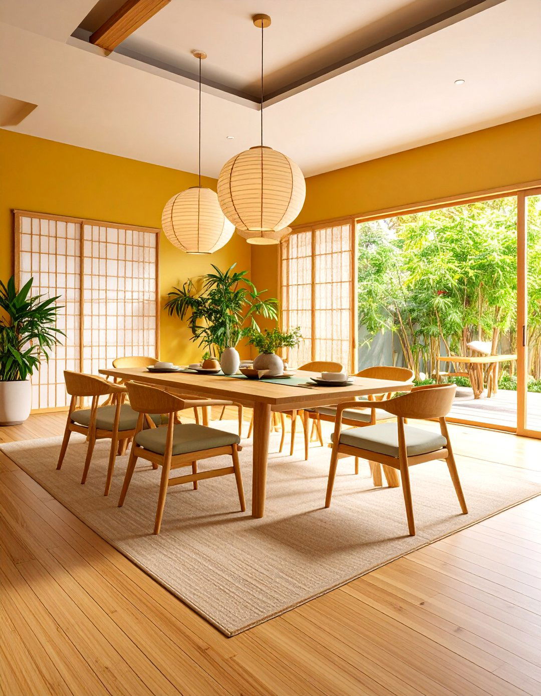 Bamboo Accent Contemporary Dining Room - 25 Japanese Dining Room Ideas