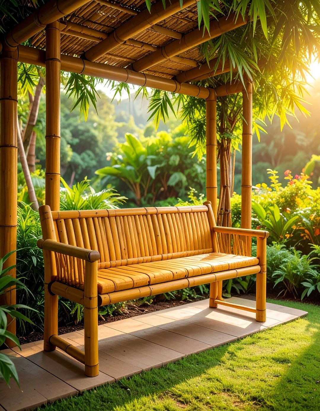 Bamboo Bundle Garden Bench with Tropical Flair - 25 Garden Bench Ideas