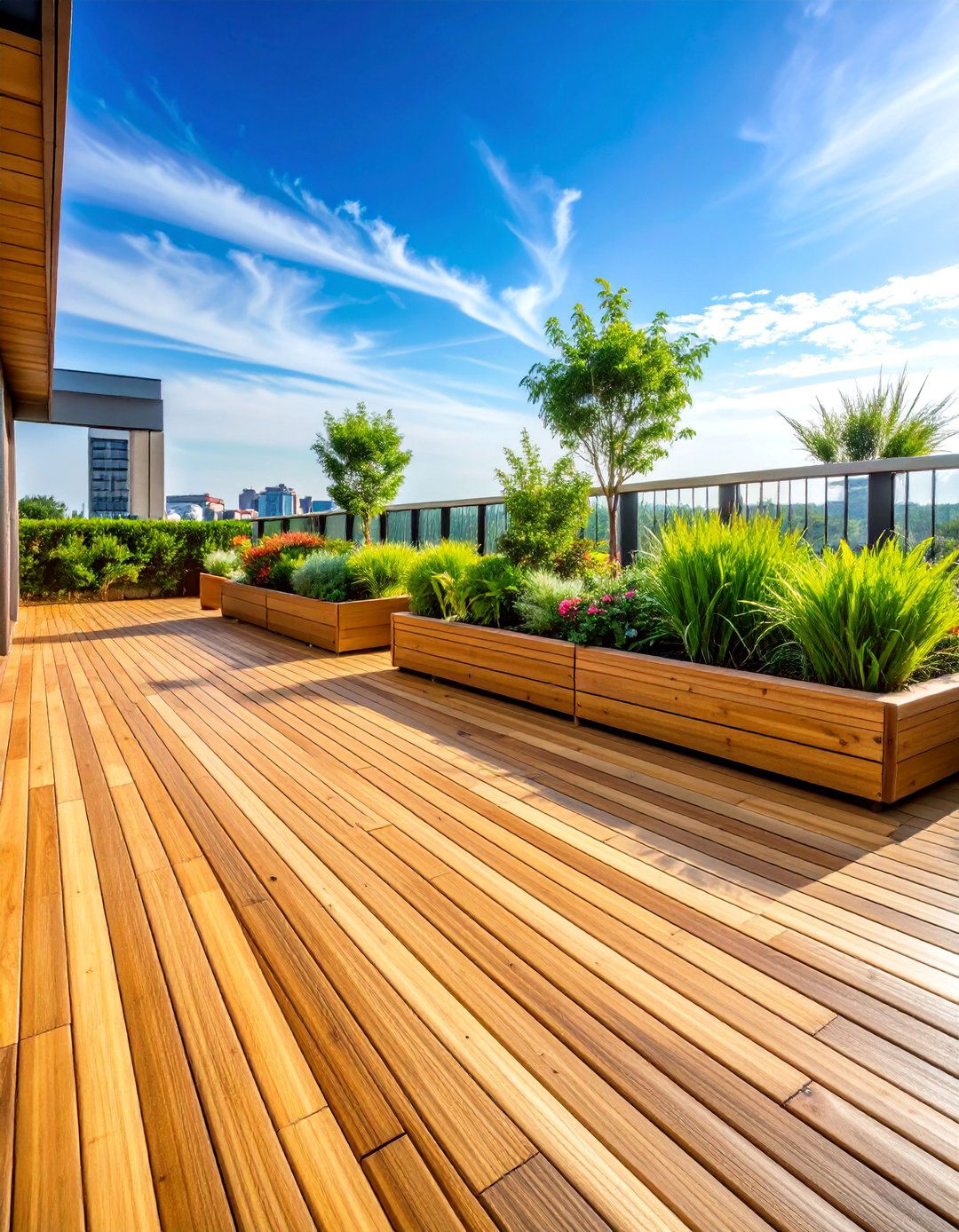 Bamboo Deck with Integrated Planter Borders - 25 Deck Flooring Ideas