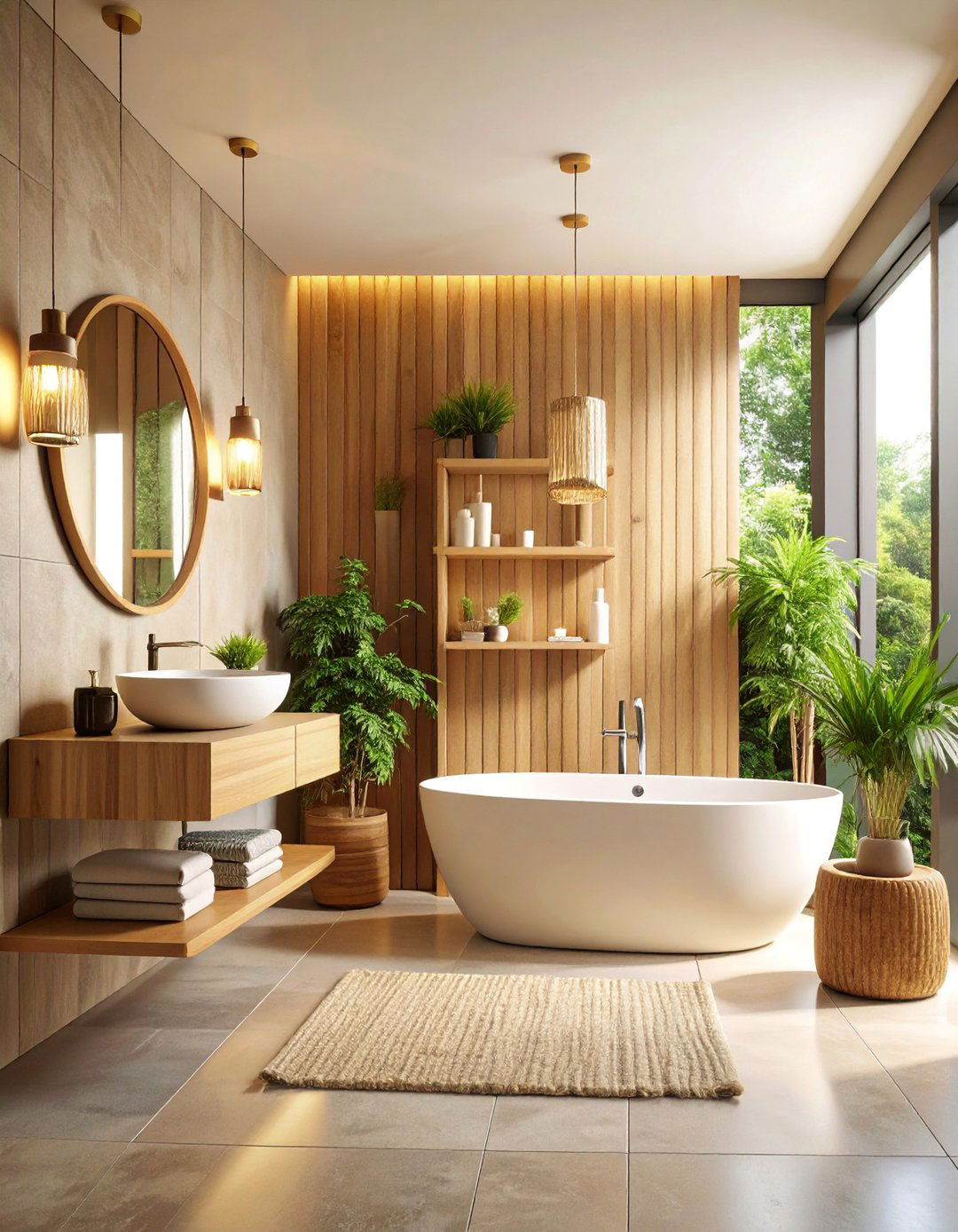 Bamboo Feature Wall Bathroom - 25 Japandi Bathroom Ideas