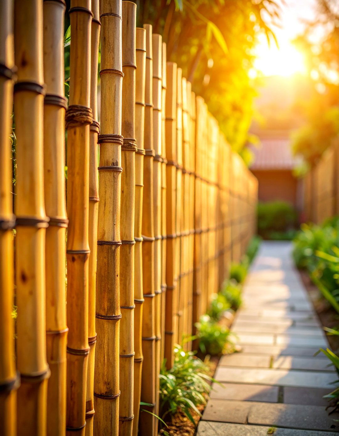Bamboo Fence with Natural Texture - 25 Front Yard Fence Ideas
