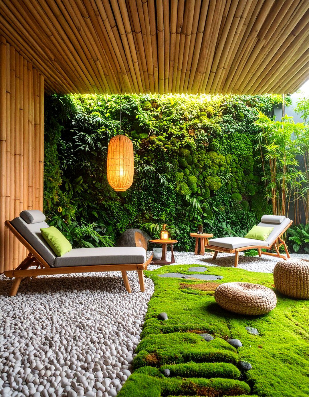Bamboo Filled Zen Room with Living Green Wall - 25 Zen Room Ideas