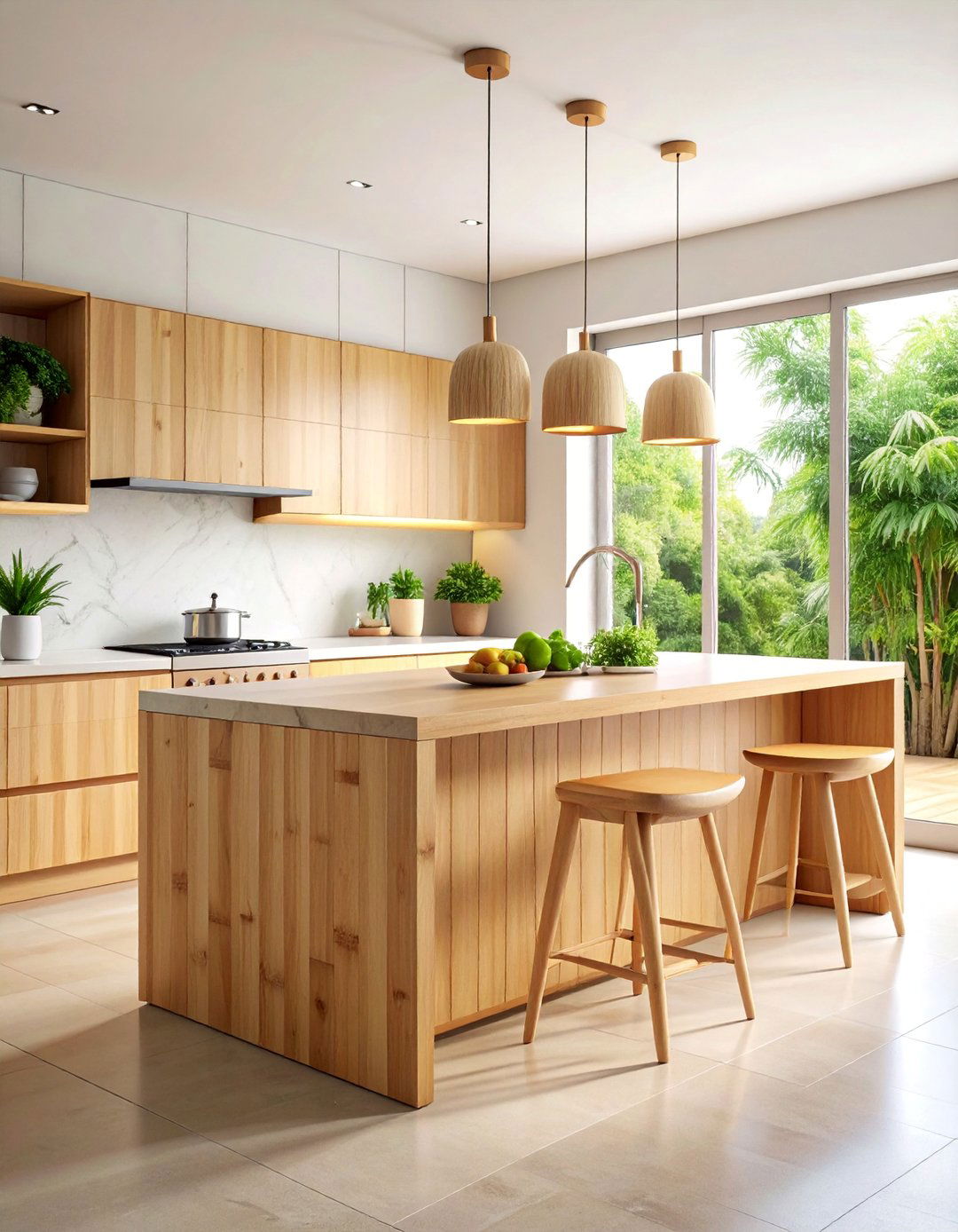 Bamboo Panel Kitchen Island with Tropical Modern Aesthetic - 25 Kitchen Island Back Panel Ideas
