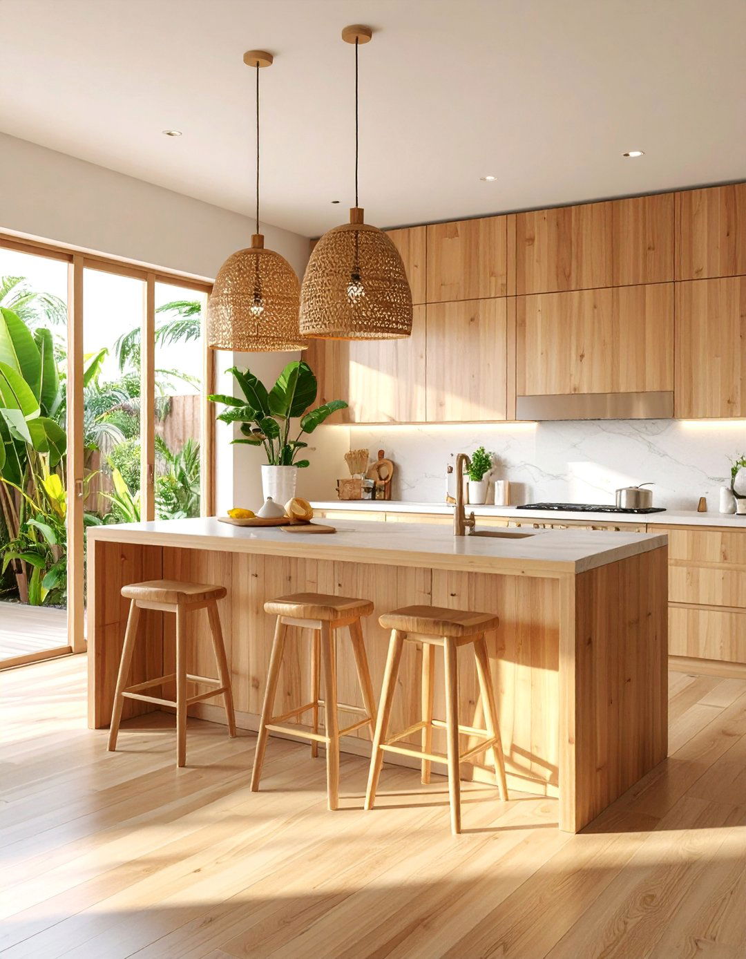 Bamboo Paradise Kitchen with Natural Textures - 25 Tropical Kitchen Ideas