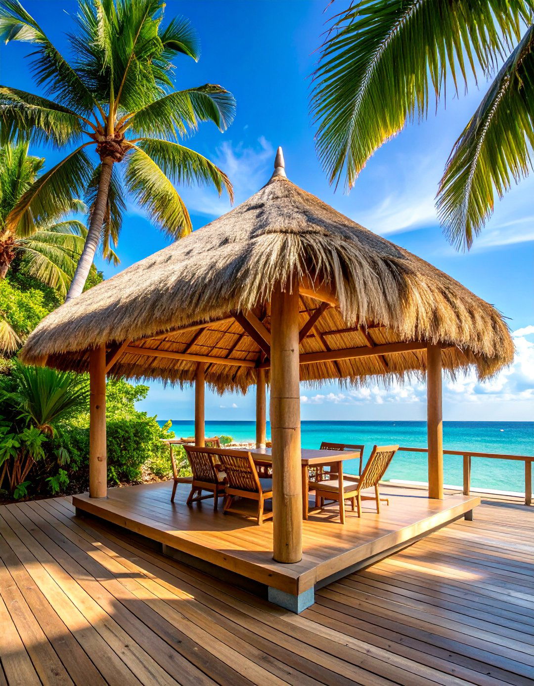 Bamboo Pergola with Natural Thatch - 25 Deck Roof Ideas