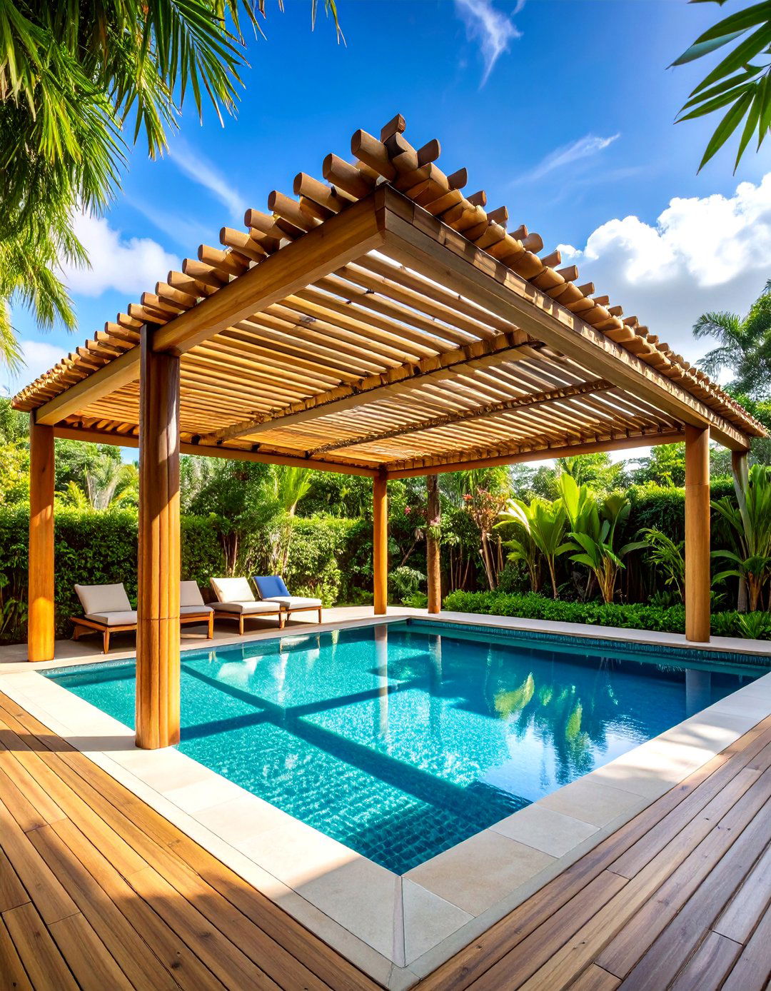 Bamboo Pergola with Sustainable Materials - 25 Pool Shade Ideas