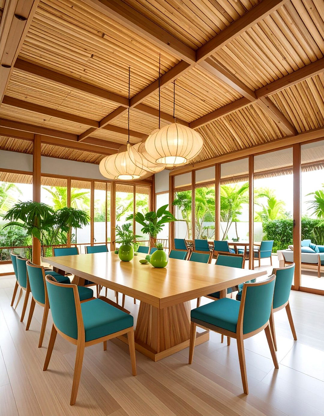 Bamboo Plank Ceiling with Asian Inspired Design Elements - 25 Dining Room Ceiling Ideas