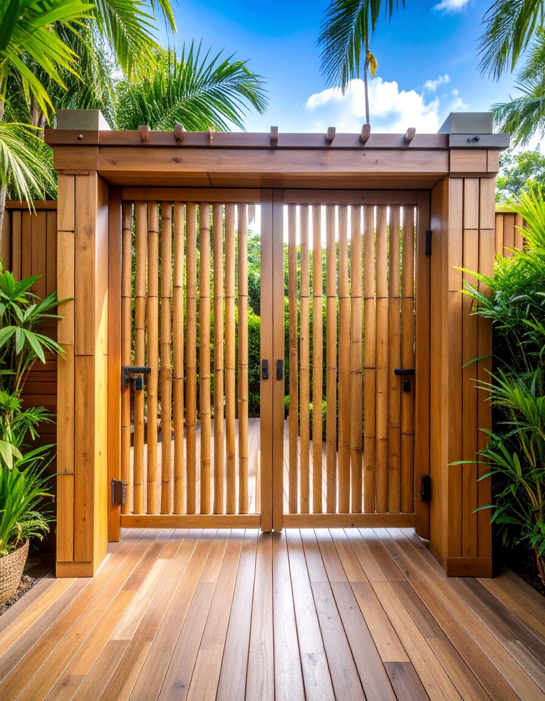 Bamboo Privacy Gate with Natural Texture - 25 Deck Gate Ideas