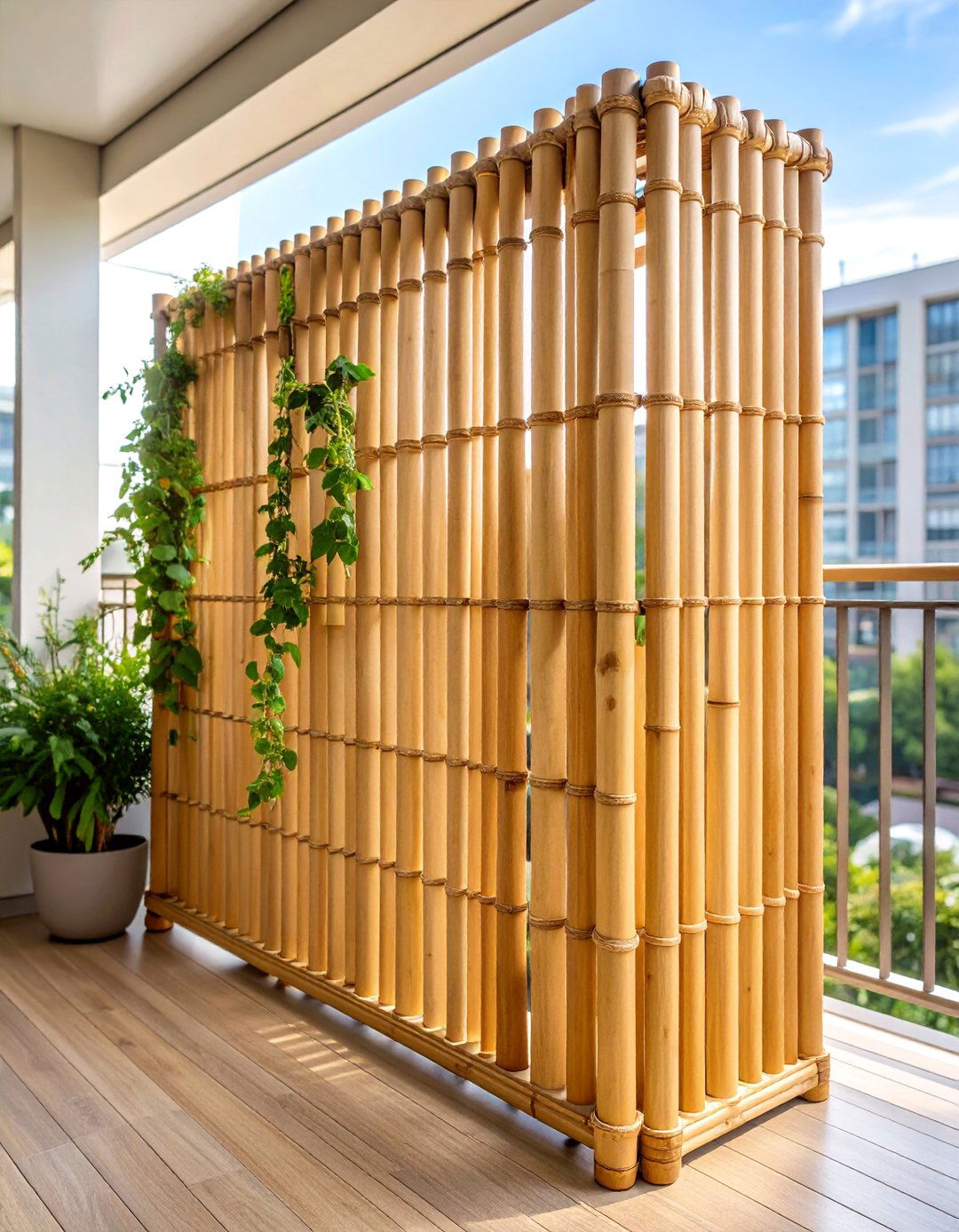 Bamboo Privacy Screen Trellis for Urban Gardens - 25 Balcony Trellis Ideas