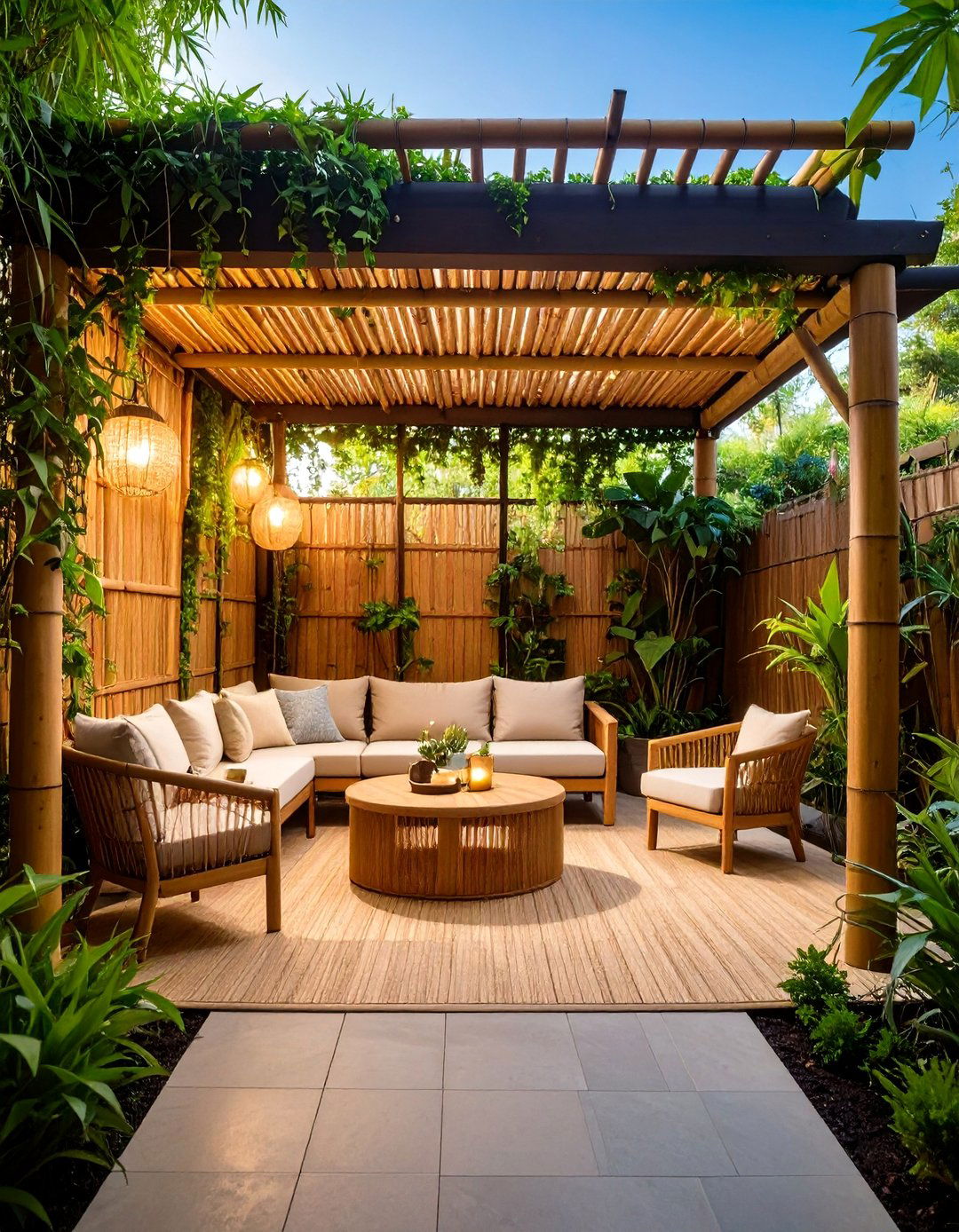 Bamboo Screen Patio with Natural Elements - 25 Patio Enclosure Ideas