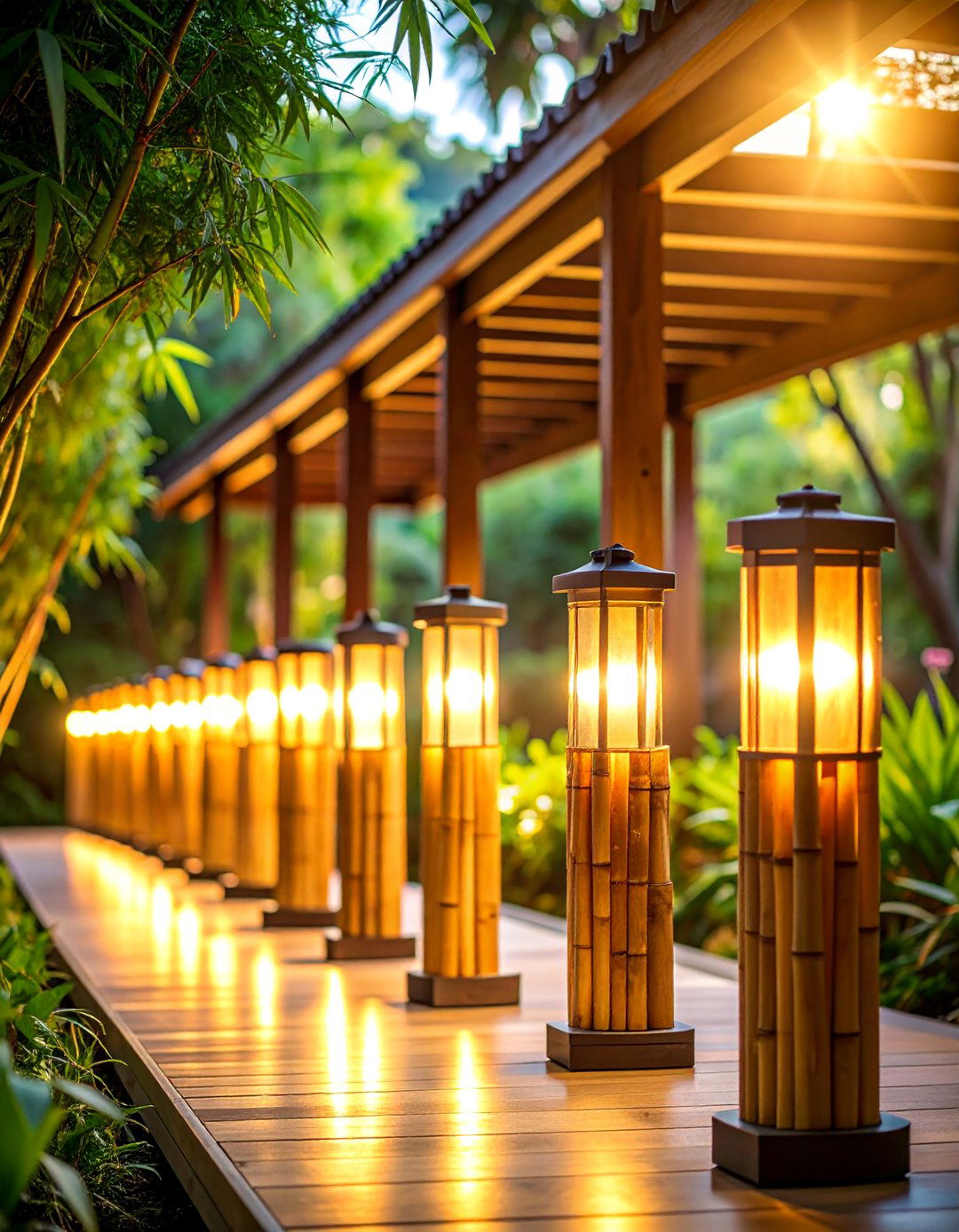 Bamboo Solar Light Natural Theme - 25 Gazebo Lighting Ideas