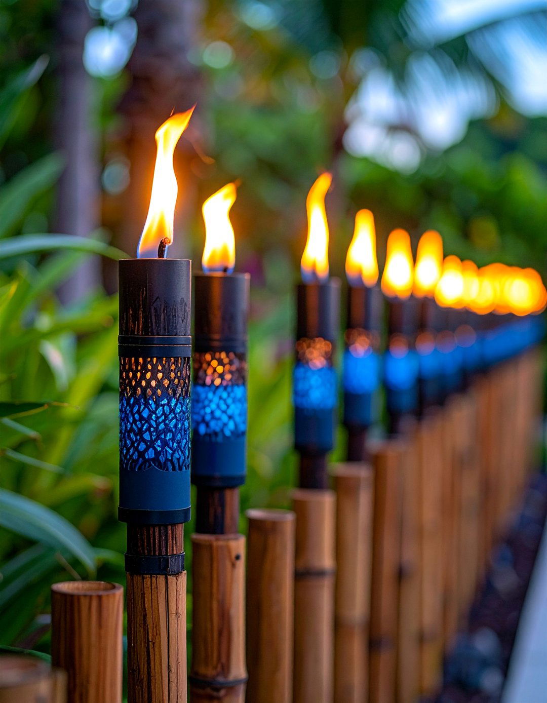 Bamboo Solar Torches with Flickering Flames - 25 Fence Lighting Ideas