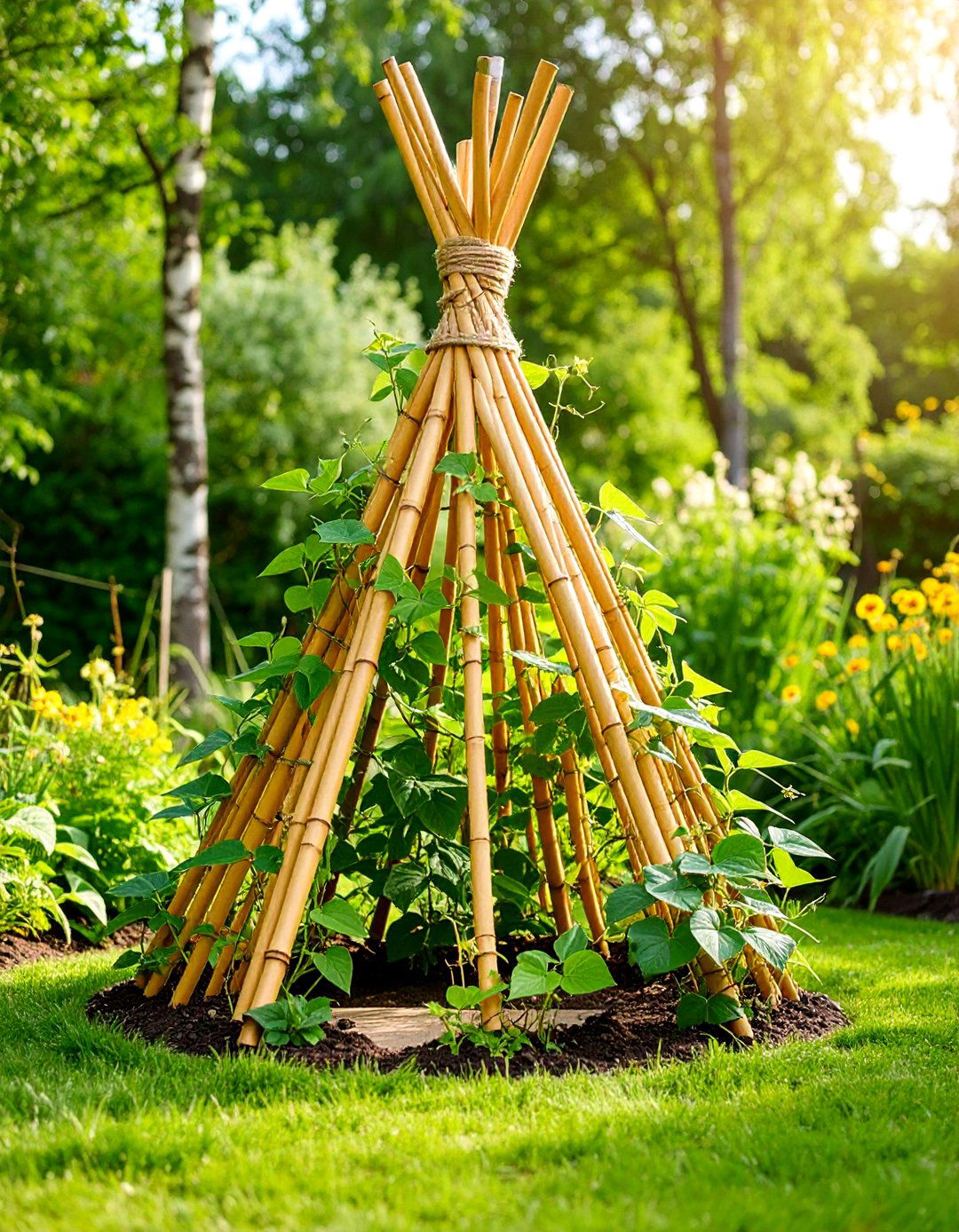 Bamboo Teepee Trellis for Climbing Vegetables - 25 Garden Trellis Ideas