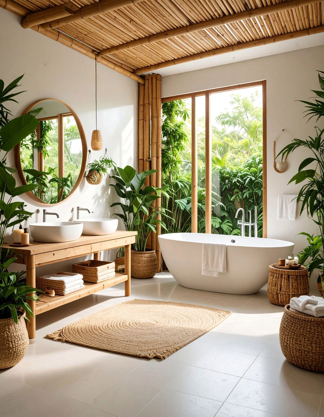 Bamboo and Natural Material Wall - 25 Indoor Plant Wall Ideas