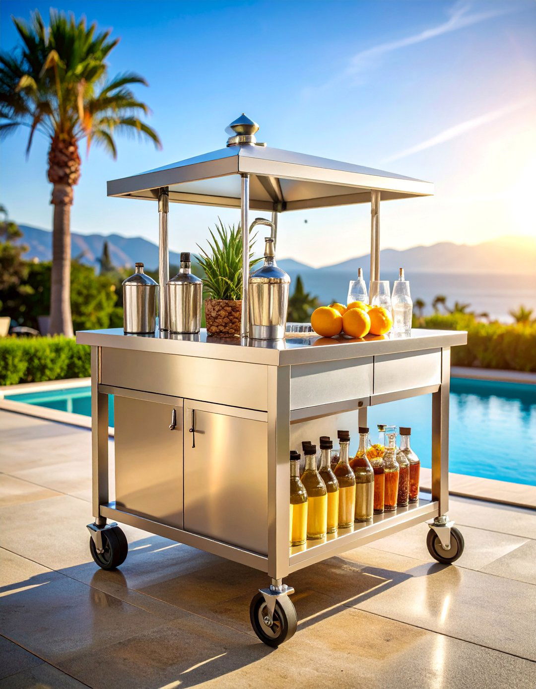 Bar Cart Outdoor Sink Station with Wheels - 25 outdoor sink ideas
