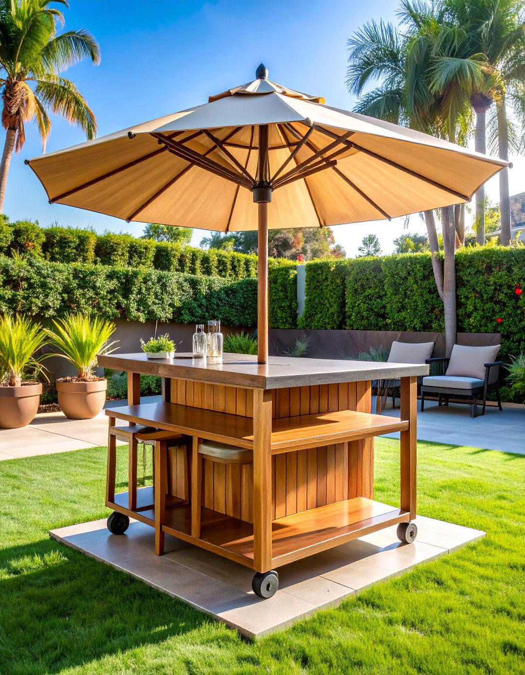 Bar Cart Station with Umbrella Integration - 25 Garden Furniture Ideas