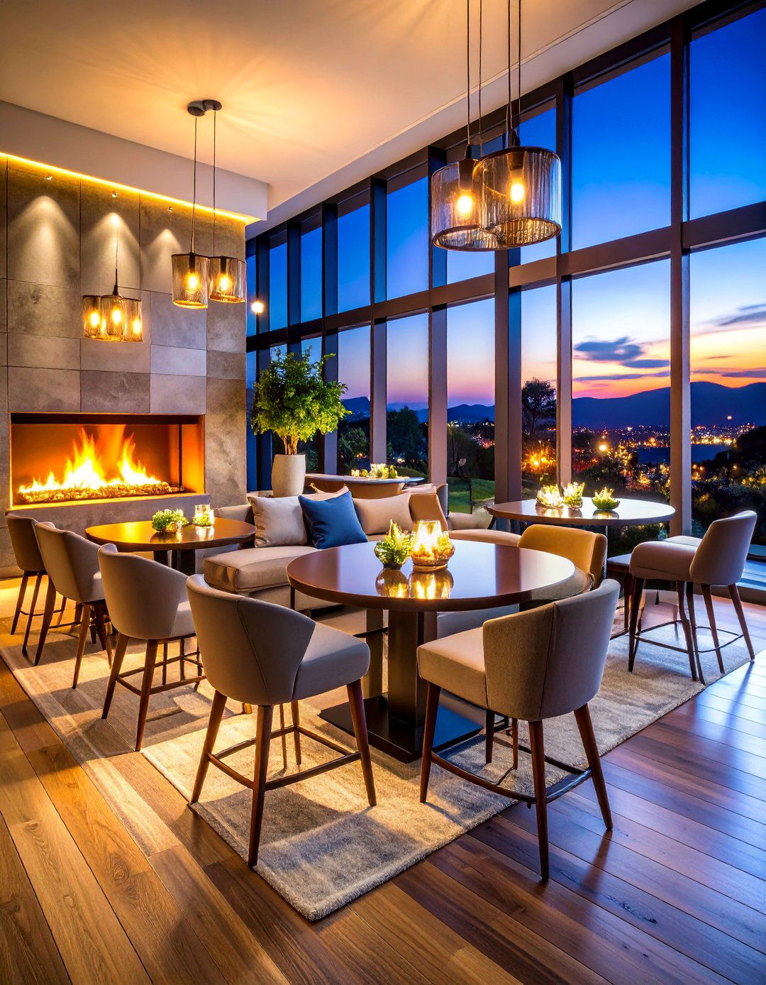 Bar Cart and High Top Fireplace Seating - 25 Fireplace Seating Ideas