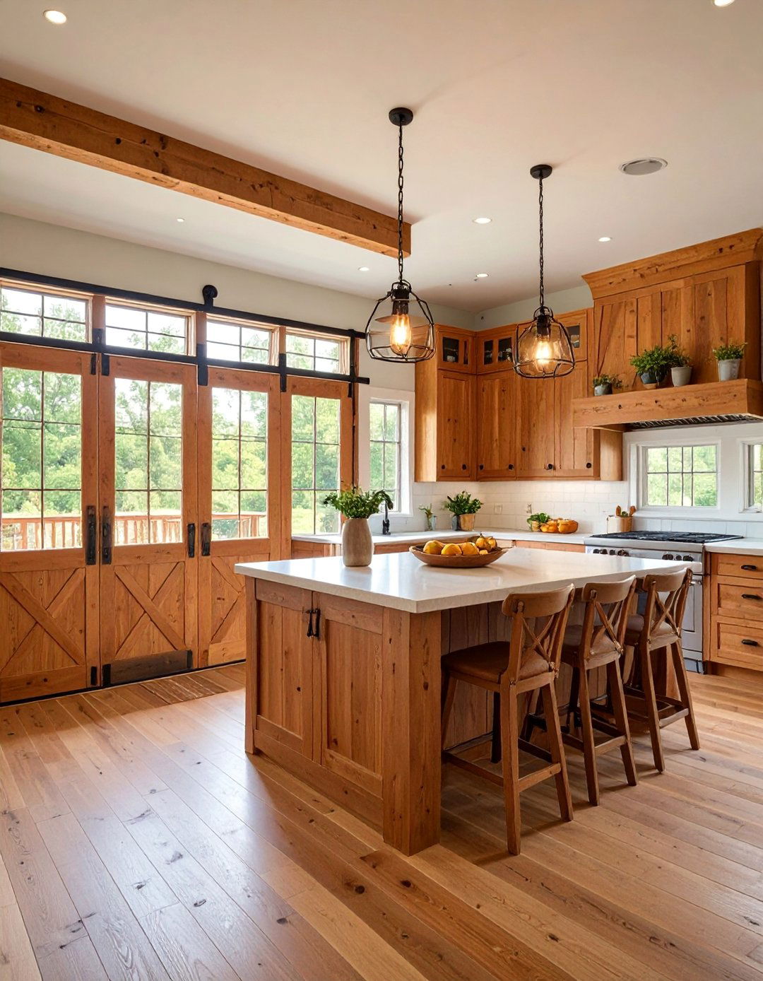 Barn Door Accent Barndominium Kitchen with Sliding Storage - 25 Barndominium Kitchen Ideas