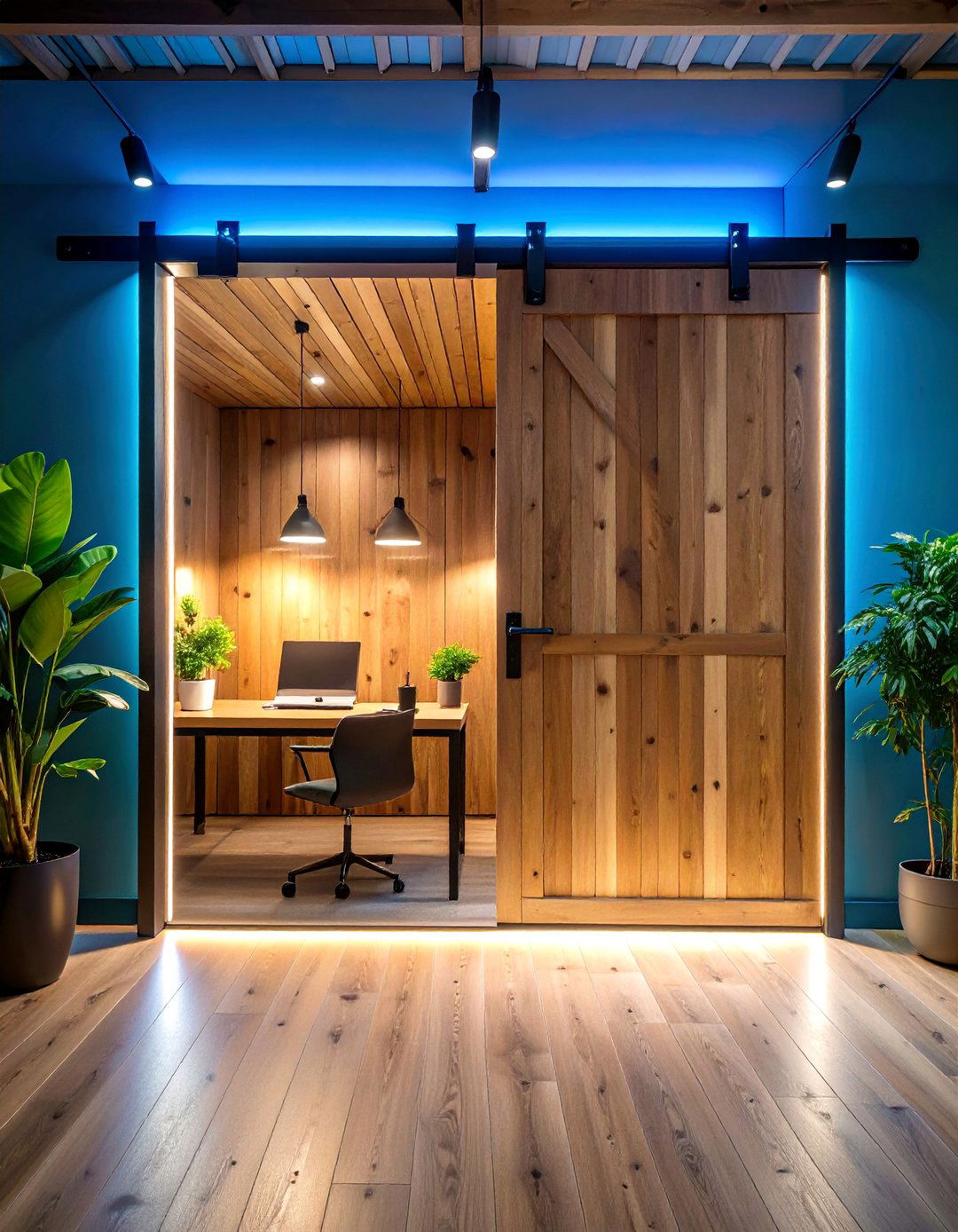 Barn Door with Integrated LED Lighting - 25 Home Office Door Ideas