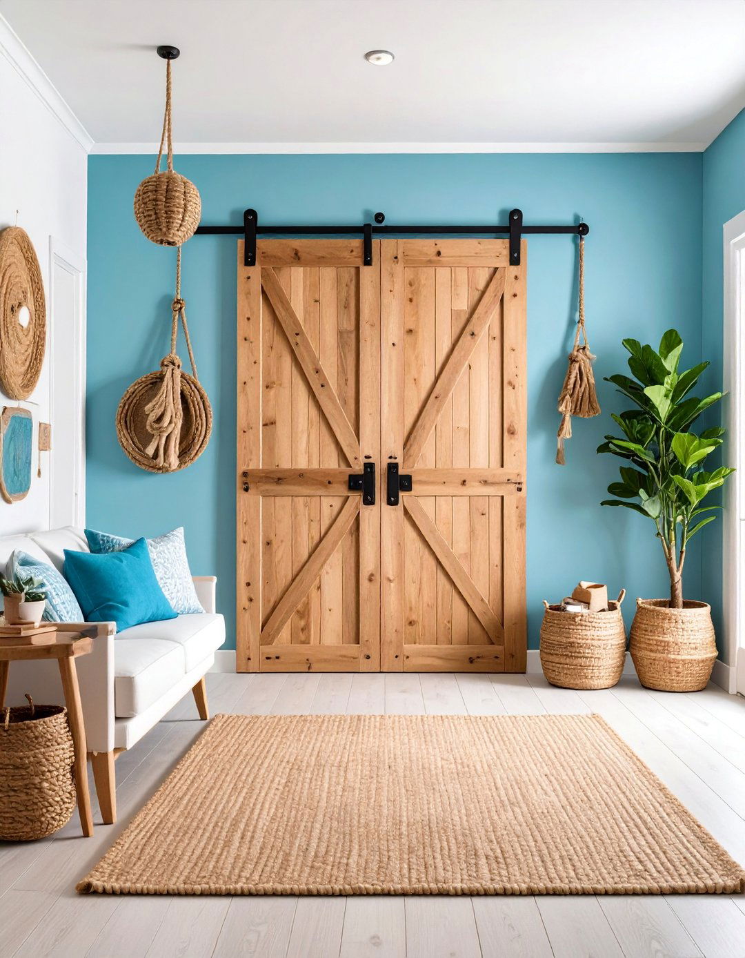Barn Door with Rope and Pulley Hardware System - 25 Barn Door Ideas