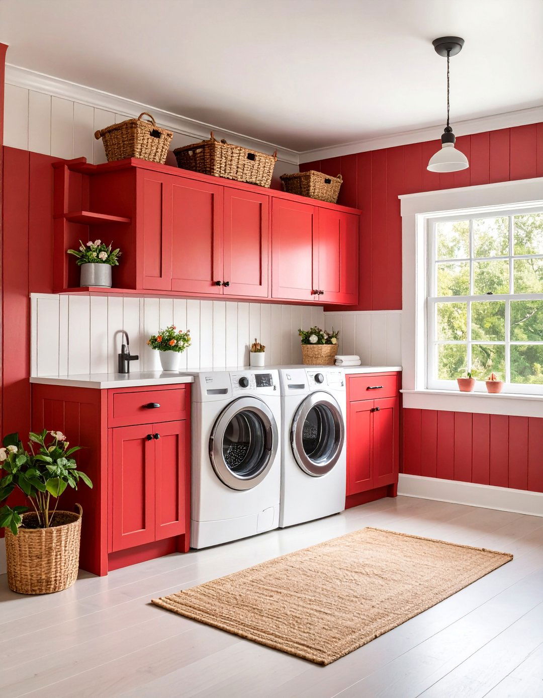 Barn Red Laundry Room with White Trim - 25 Laundry Room Paint Ideas