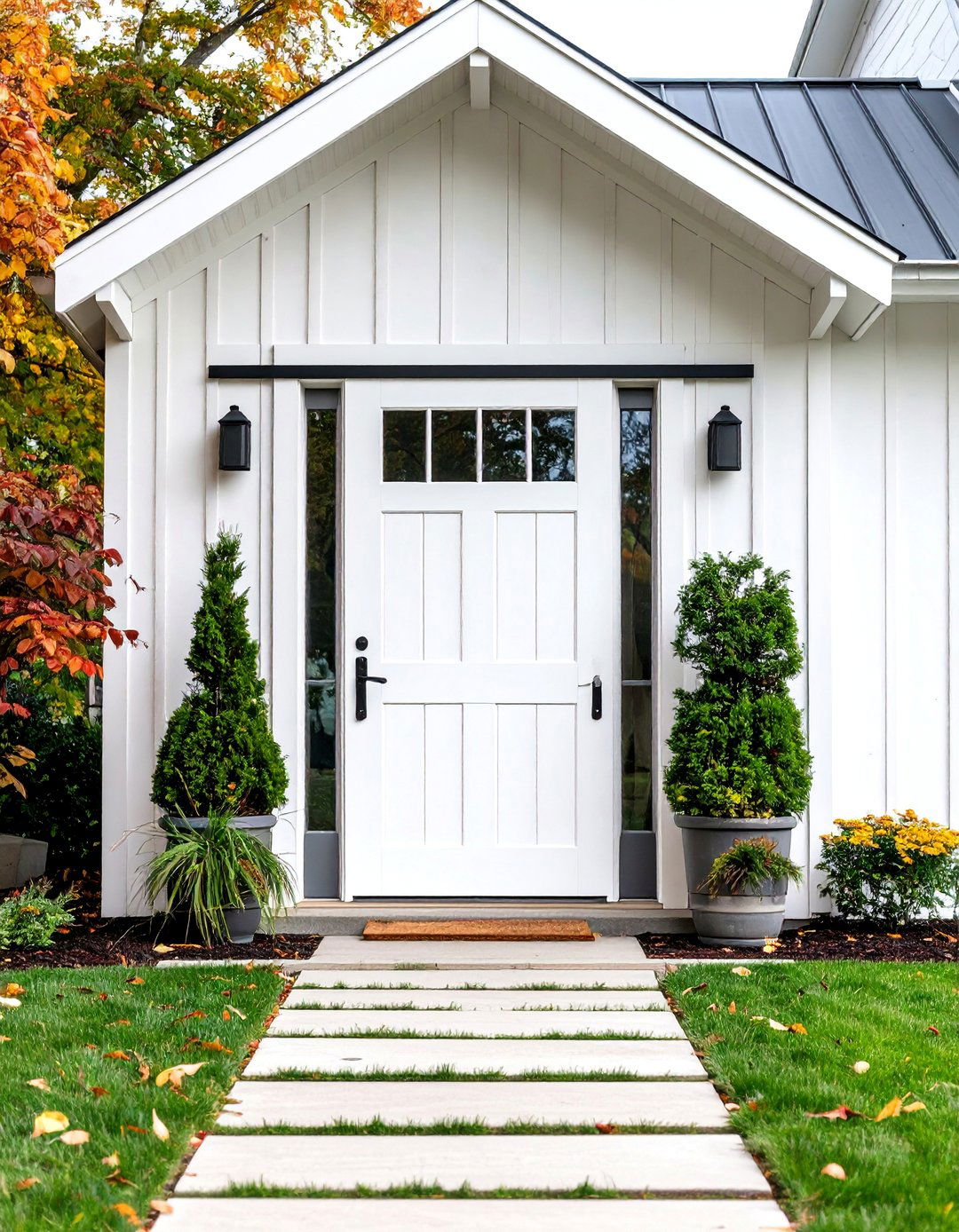 Barn Style White Front Door with Sliding Hardware - 25 White Front Door Ideas