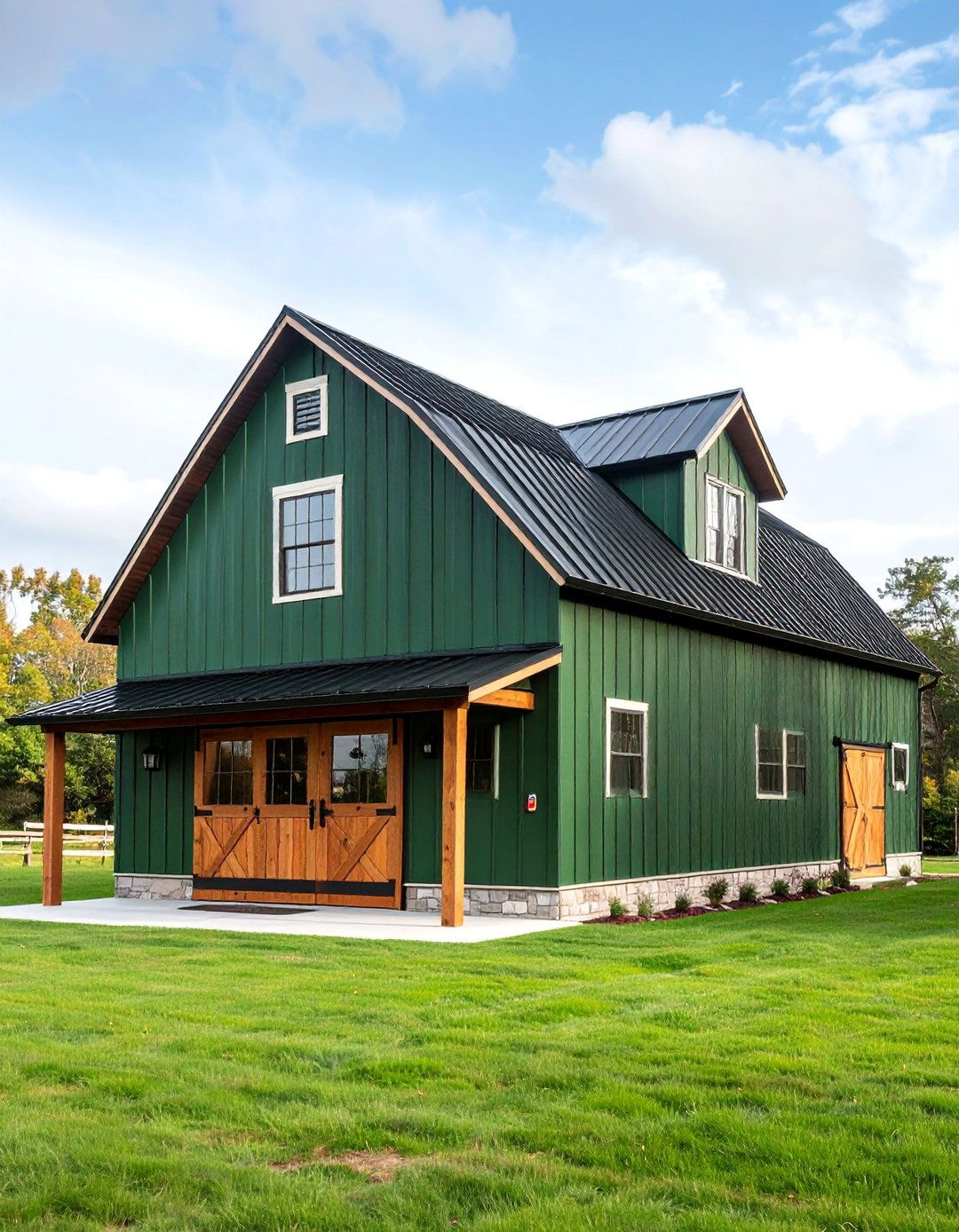 Barn Style with Black Metal Roofing - 25 Dark Olive Green House With Black Trim