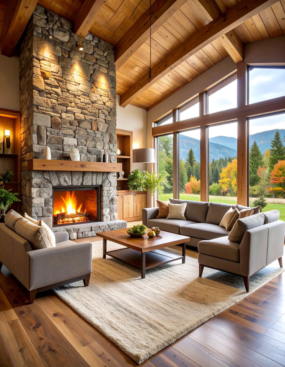 Barndominium Living Room with Floor to Ceiling Fireplace - 25 Barndominium Interior Ideas