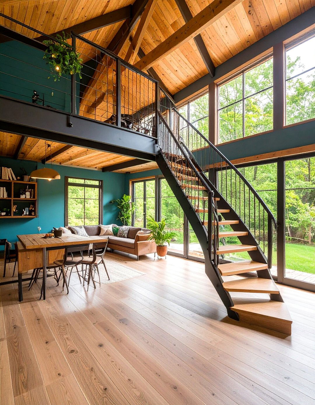 Barndominium Loft Space with Spiral Staircase Access - 25 Barndominium Interior Ideas