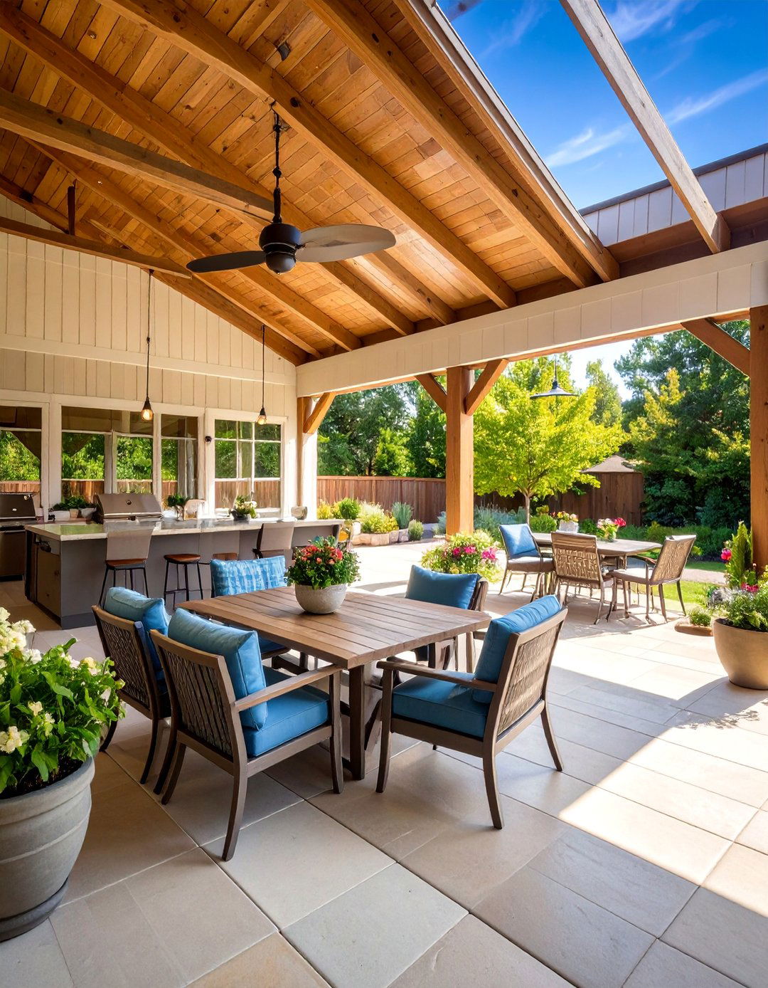 Barndominium Outdoor Living with Covered Patio Extension - 25 Barndominium Interior Ideas