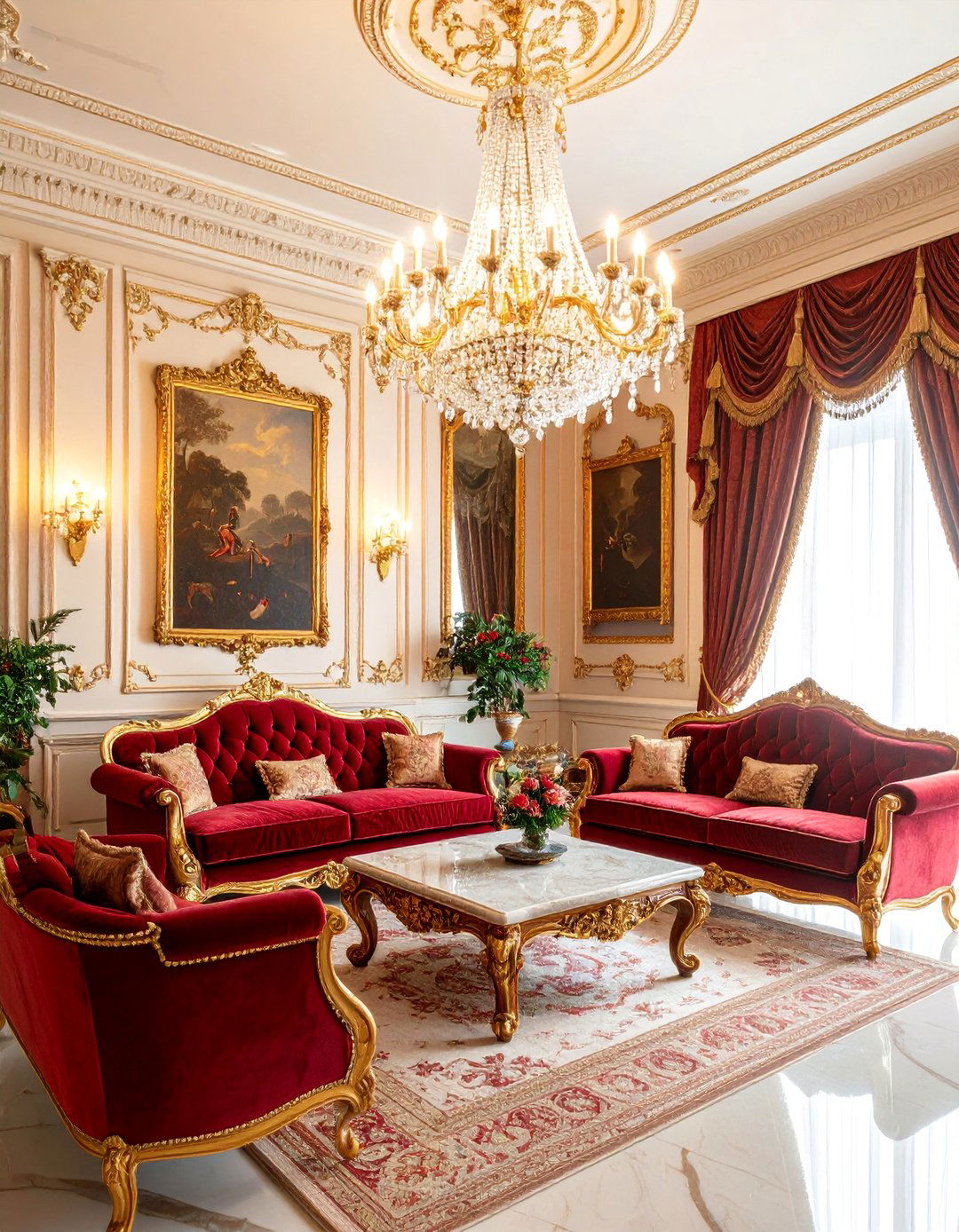 Baroque Grandeur with Crystal Chandeliers - 25 Royal Living Room Design Ideas