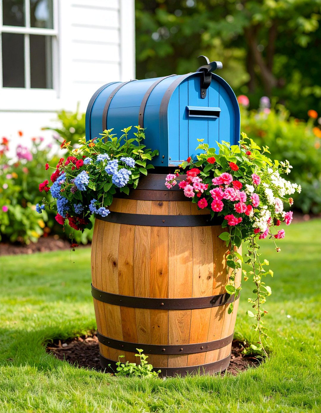 Barrel Planter Rustic Mailbox - 25 Mailbox Landscaping Ideas