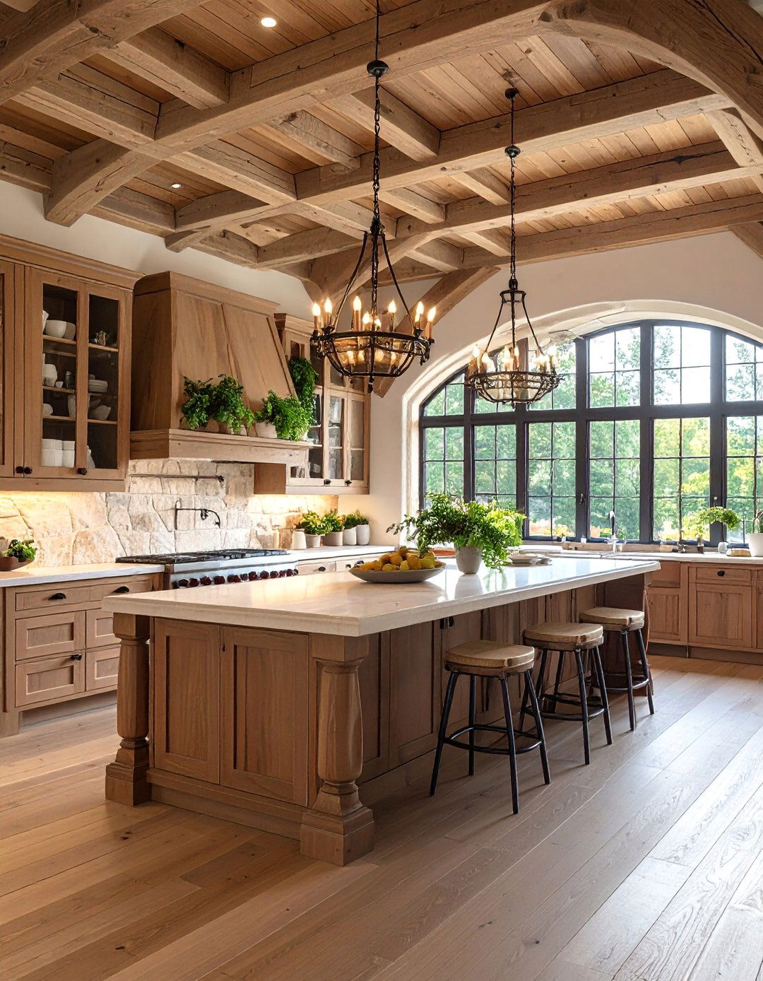 Barrel Vault Ceiling Kitchen with Stone Columns - 25 Tudor Kitchen Ideas