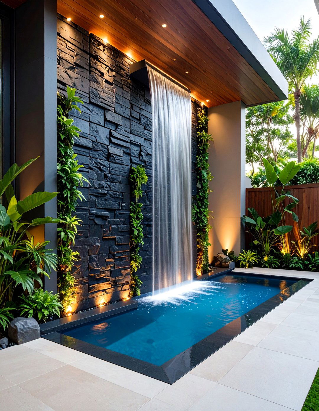 Basalt Column Water Feature Wall - 25 Stone Wall Ideas