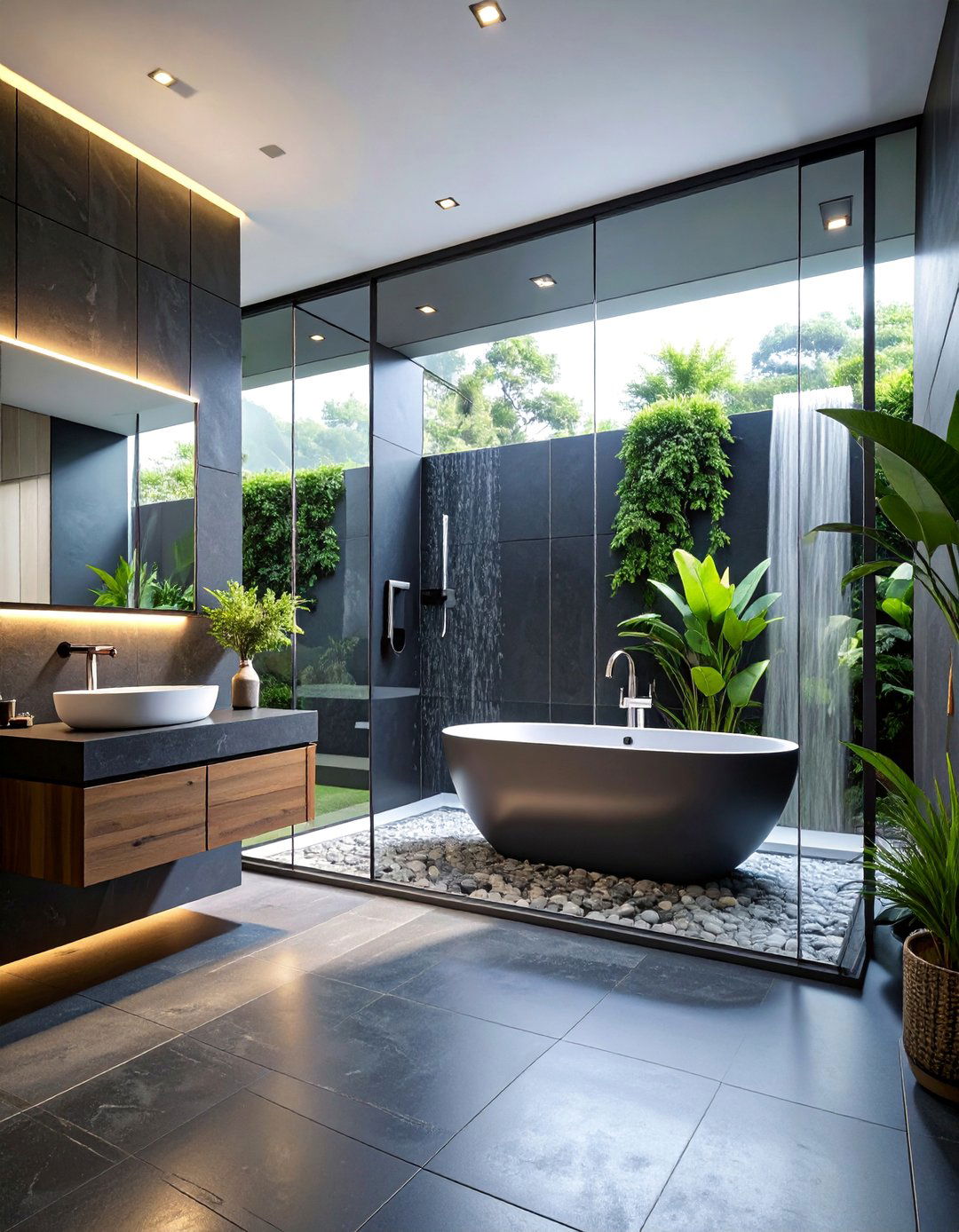 Basalt Contemporary Minimalist Bathroom - 25 Stone Bathroom Ideas