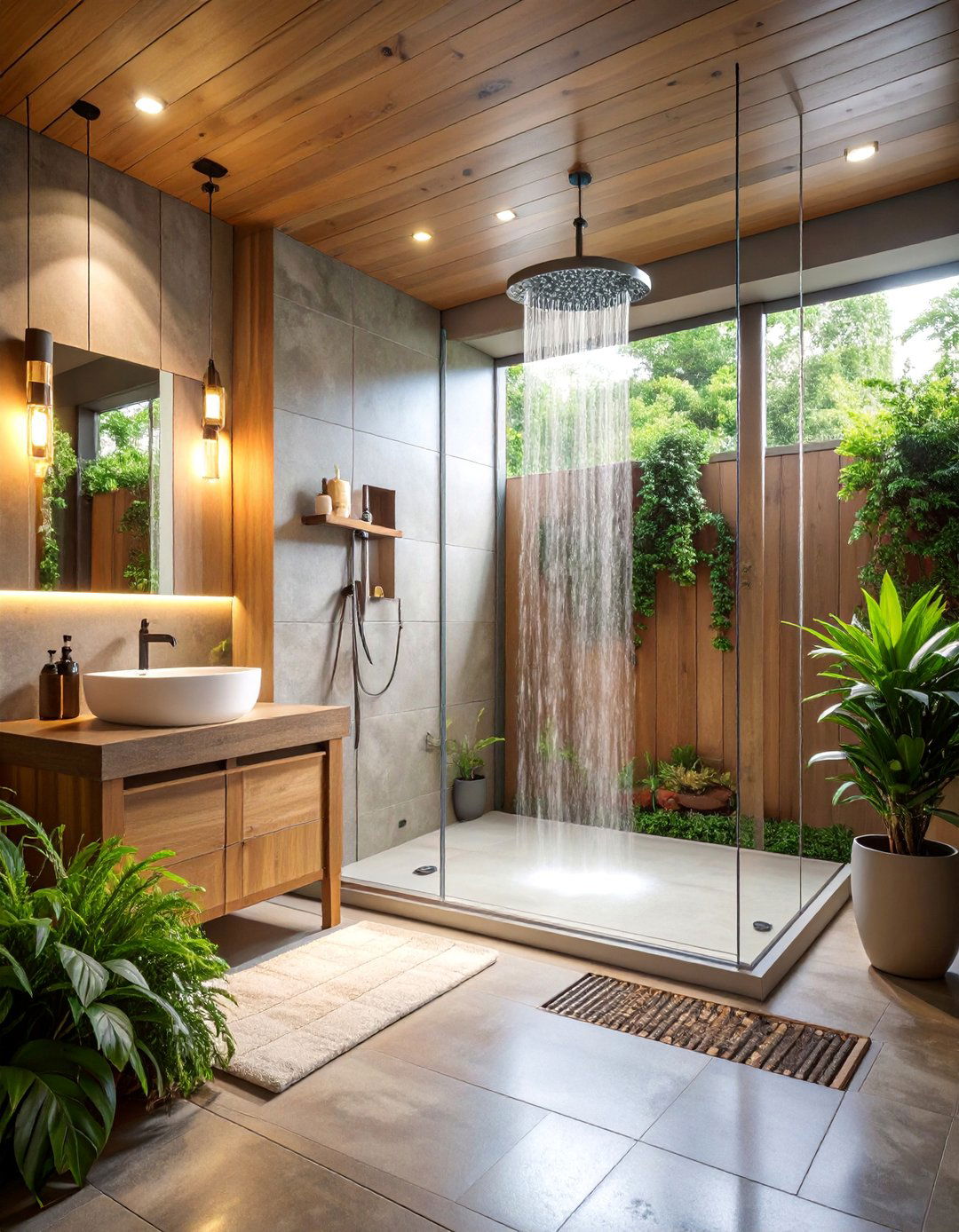 Basement Bathroom with Open Shower Design and Modern Features - 25 Basement Bathroom Ideas